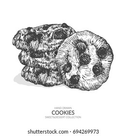 Hand drawn cookie. Vintage black and white illustration. Sweet and baked vector collection.	