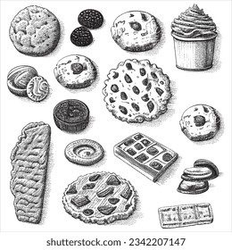 Hand Drawn Cookies and Cakes Collection Vintage Illustration