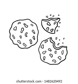 Hand Drawn Cookies Isolated On A White Background. Bitten, Broken, Cookie Crumbs. Vector Illustration.