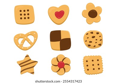 Hand drawn cookies set illustration. Pastel color. Suitable for flat design illustration, clip art, stickers, etc
