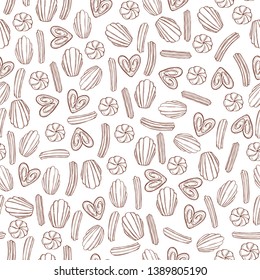 Hand drawn cookies.  Vector  seamless pattern