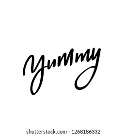 Hand drawn cooking lettering yummy for banners, cards, food blogers, stickers, packaging, logo. Calligraphy for cafe and store.