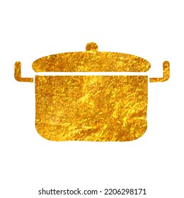 Hand Drawn Cooking Pan Icon In Gold Foil Texture Vector Illustration