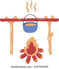 Hand Drawn Cooking pots and campfires illustration isolated on background
