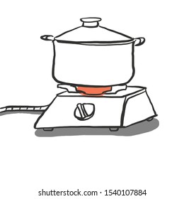 hand drawn cooking stove with pan doodle