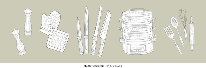Hand Drawn Cooking Tool and Element Vector Set