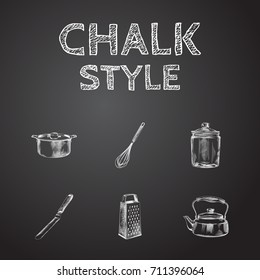 Hand Drawn Cookware Sketches Set. Collection Of Pot, Shredder, Container And Other Sketch Elements.