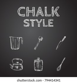 Hand Drawn Cookware Sketches Set. Collection Of Measurement, Beater, Container And Other Sketch Elements.