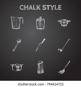 Hand Drawn Cookware Sketches Set. Collection Of Container, Pot, Sieve And Other Sketch Elements.
