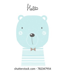 Hand drawn cool bear. Perfect for kids print, poster. Vector illustration.