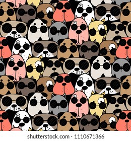 Hand Drawn Cool Dogs Pattern Background. Vector Illustration.