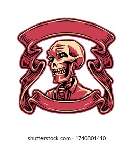 Hand drawn Cool Expression Skull and banner frame