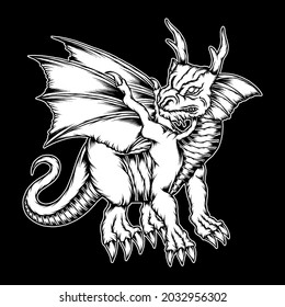 Hand drawn cool fantasy dragon. Premium vector