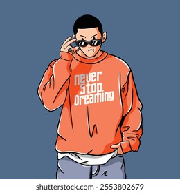 Hand drawn cool man cartoon comic illustration