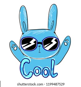 Hand Drawn Cool Rabbit. bunny with glasses cool illustration vector