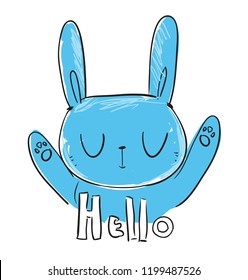 Hand Drawn Cool Rabbit. Hello bunny illustration vector