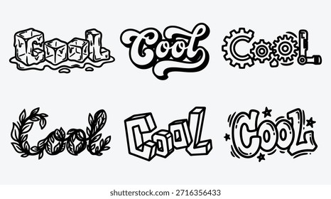 Hand drawn cool text expressions with various designs and styles