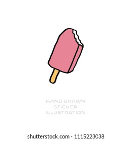 Hand Drawn Cool Vector Sticker. Patch And Pin Design Illustration With Ice Cream Popcicle