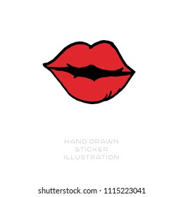 Hand drawn cool vector sticker. Patch and pin design illustration with red sexy lips