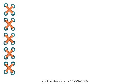 Hand drawn copy space template with colored shoelace in doodle style on white background. Backdrop cartoon vector illustration