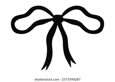 Hand drawn coquette black bow isolated on white background. Vector illustration of simple ribbon bow knot in minimalist style