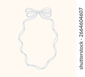 Hand drawn coquette bow oval frame with a charming whimsical cottage core design. Soft blue pastel and nostalgic, perfect for invitations, stationery and romantic vintage-inspired decor.