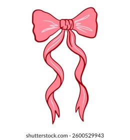 Hand drawn coquette bow and ribbon. Aesthetic elegant girly bow. Elegant vintage girly decor. Trendy art symbol for Valentine day and wedding invitations. Doodle line art vector illustration