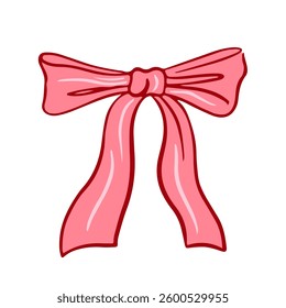 Hand drawn coquette bow and ribbon. Aesthetic elegant girly bow. Elegant vintage girly decor. Trendy art symbol for Valentine day and wedding invitations. Doodle line art vector illustration