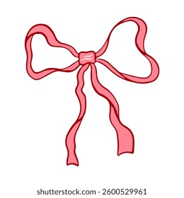 Hand drawn coquette bow and ribbon. Aesthetic elegant girly bow. Elegant vintage girly decor. Trendy art symbol for Valentine day and wedding invitations. Doodle line art vector illustration