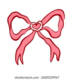 Hand drawn coquette bow and ribbon. Aesthetic elegant girly bow. Elegant vintage girly decor. Trendy art symbol for Valentine day and wedding invitations. Doodle line art vector illustration