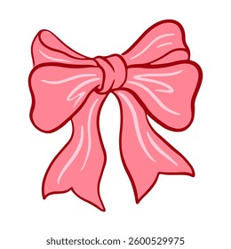 Hand drawn coquette bow and ribbon. Aesthetic elegant girly bow. Elegant vintage girly decor. Trendy art symbol for Valentine day and wedding invitations. Doodle line art vector illustration