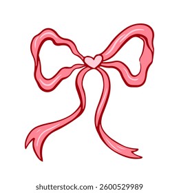 Hand drawn coquette bow and ribbon. Aesthetic elegant girly bow. Elegant vintage girly decor. Trendy art symbol for Valentine day and wedding invitations. Doodle line art vector illustration