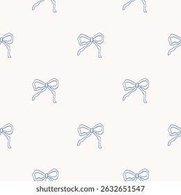 Hand drawn coquette bows pattern. Cute sketched ribbon bow drawing. Whimsical vector background. Line art doodle illustration. Cartoon print for fabric, wrapping paper, textile