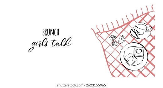Hand drawn coquette breakfast doodles. Vintage cute symbols with la dolce vita aesthetic in simple crayon and sketch style. Trendy art for menus and wedding invitations. Chalk vector illustration