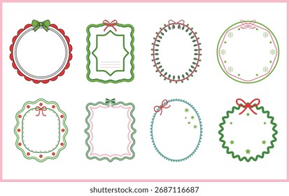 Conjunto de Clipart de marco de borde de círculo de coqueta dibujado a mano