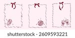 Hand drawn coquette frames. Vintage cute borders with ribbon and bow in simple crayon and sketch style. Trendy art for bachelorette party and wedding invitations. Doodle vector illustration