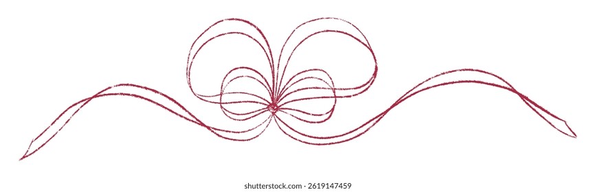 Hand drawn coquette outline bow ribbon. Chalk wavy pencil texture doodle curly border frame. Wedding invitation, greeting card, postcard design, gift logo design. Vintage doodle vector illustration