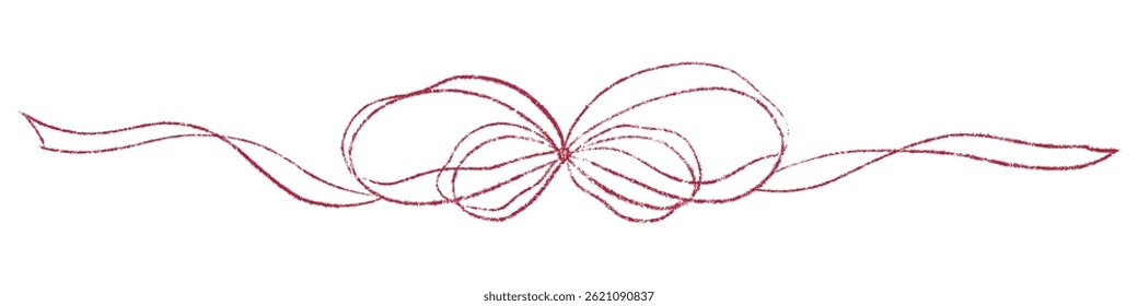 Hand drawn coquette outline bow ribbon. Chalk wavy pencil texture doodle curly border frame. Wedding invitation, greeting card, postcard design, gift logo design. Vintage doodle vector illustration