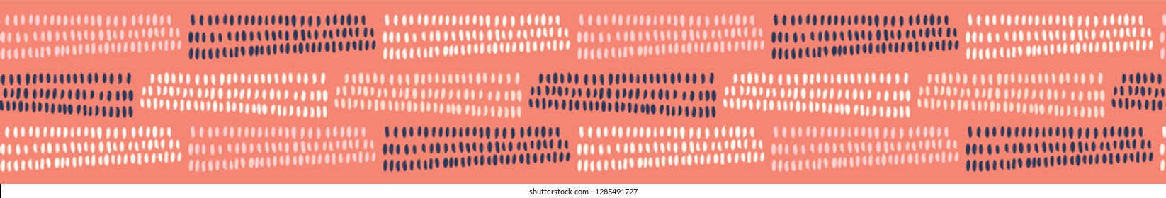 Hand drawn coral blue scribble lines. Seamless vector border stripes. Trendy stylish sketchy  illustration for modern gift wrapping or summer fashion banner ribbon, edge trim or washi tape.