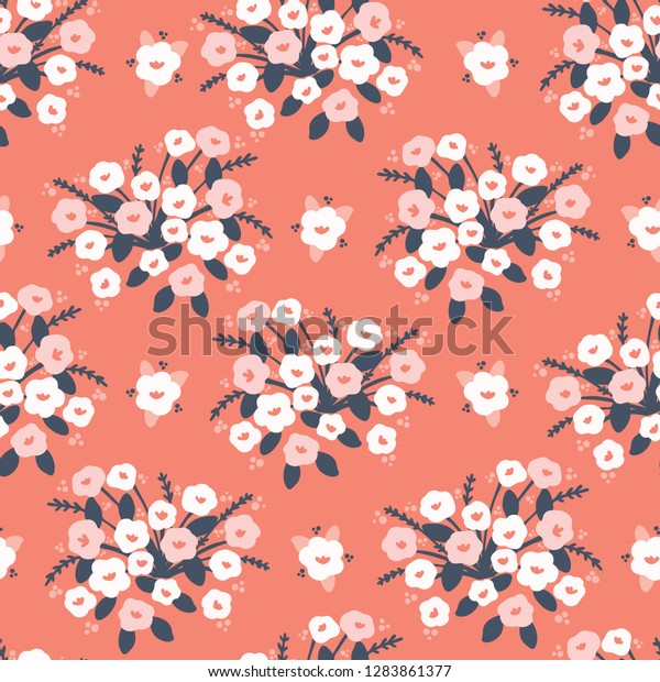 Hand Drawn Coral Blue Spring Flower Stock Vector (Royalty Free) 1283861377
