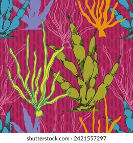 Hand Drawn corals seamless pattern, underwater background, great for textiles, banner, wallpapers, wrapping - vector design