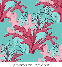 Hand Drawn corals seamless pattern, underwater background, great for textiles, banner, wallpapers, wrapping - vector design