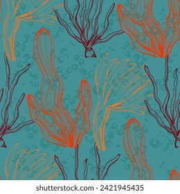 Patrón sin soldadura de los corales dibujados a mano, fondo subacuático, excelente para textiles, banner, papel pintado, envoltura - diseño vectorial