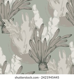 Hand Drawn corals seamless pattern, underwater background, great for textiles, banner, wallpapers, wrapping - vector design