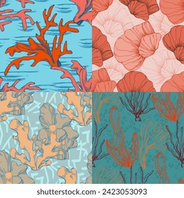 Hand Drawn corals seamless pattern, underwater background, great for textiles, banner, wallpapers, wrapping - vector design