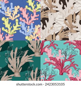 Hand Drawn corals seamless pattern, underwater background, great for textiles, banner, wallpapers, wrapping - vector design