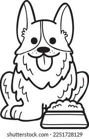 Hand Drawn Corgi Dog with food illustration in doodle style isolated on background
