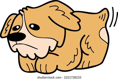 Hand Drawn Corgi Dog is sad illustration in doodle style isolated on background