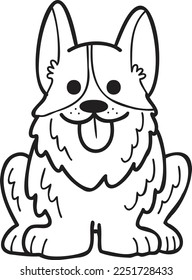 Hand Drawn Corgi Dog sitting waiting for owner illustration in doodle style isolated on background