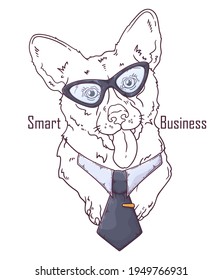 Hand drawn corgi dog with tie Vector. Isolated objects for your design. Each object can be changed and moved.